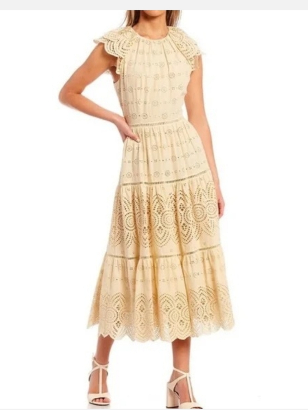 ANTONIO MELANI Cream Eyelet Tiered Maxi Skirt